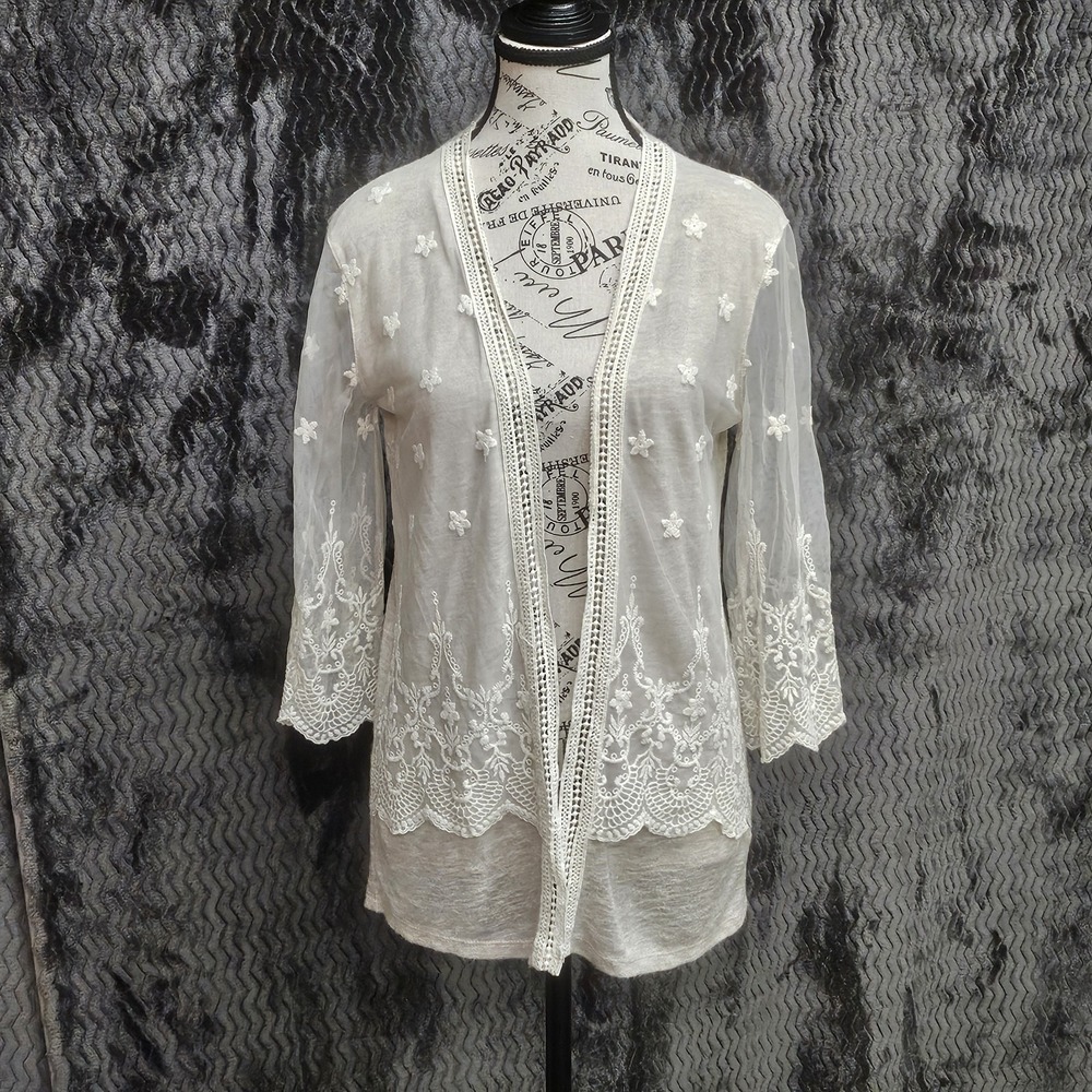 Lace‎ Crochet Cardigan Womens S Sheer Cottage Coquette Romantic Fairy Ethereal